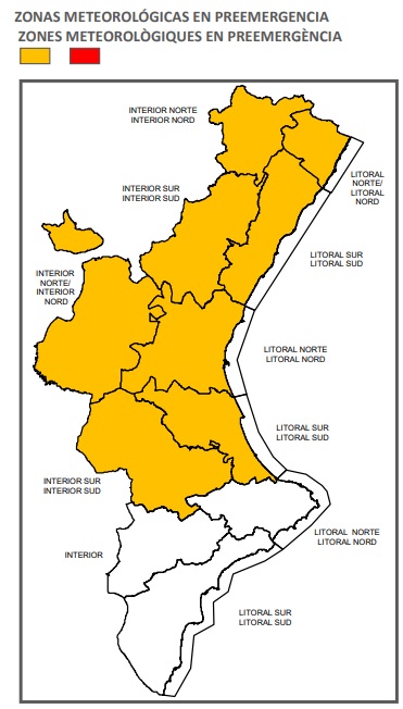 Alerta de nivell taronja per pluges en tota la província de València