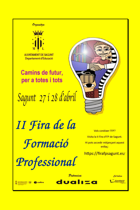 La II Fira de Formació Professional es desenvoluparà del 27 al 29 d’abril en el Campus Virtual FP Sagunt