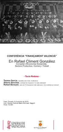 Rafael Climent impartirà una conferència sobre “Finançament valencià”